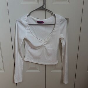 Edikted White V-Neck Long Sleeve Top
